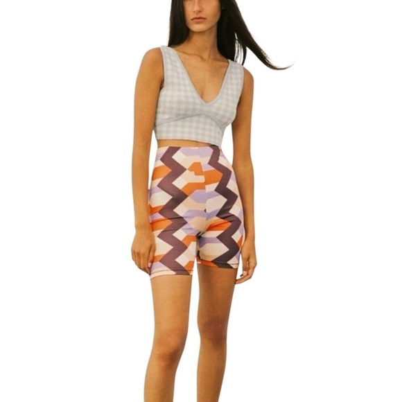 ZARA Stretchy Geometric Pull On Biker Shorts Medium - Picture 2 of 9